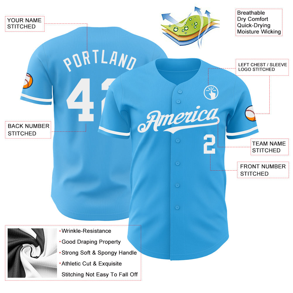Custom Sky Blue White Authentic Baseball Jersey view 3