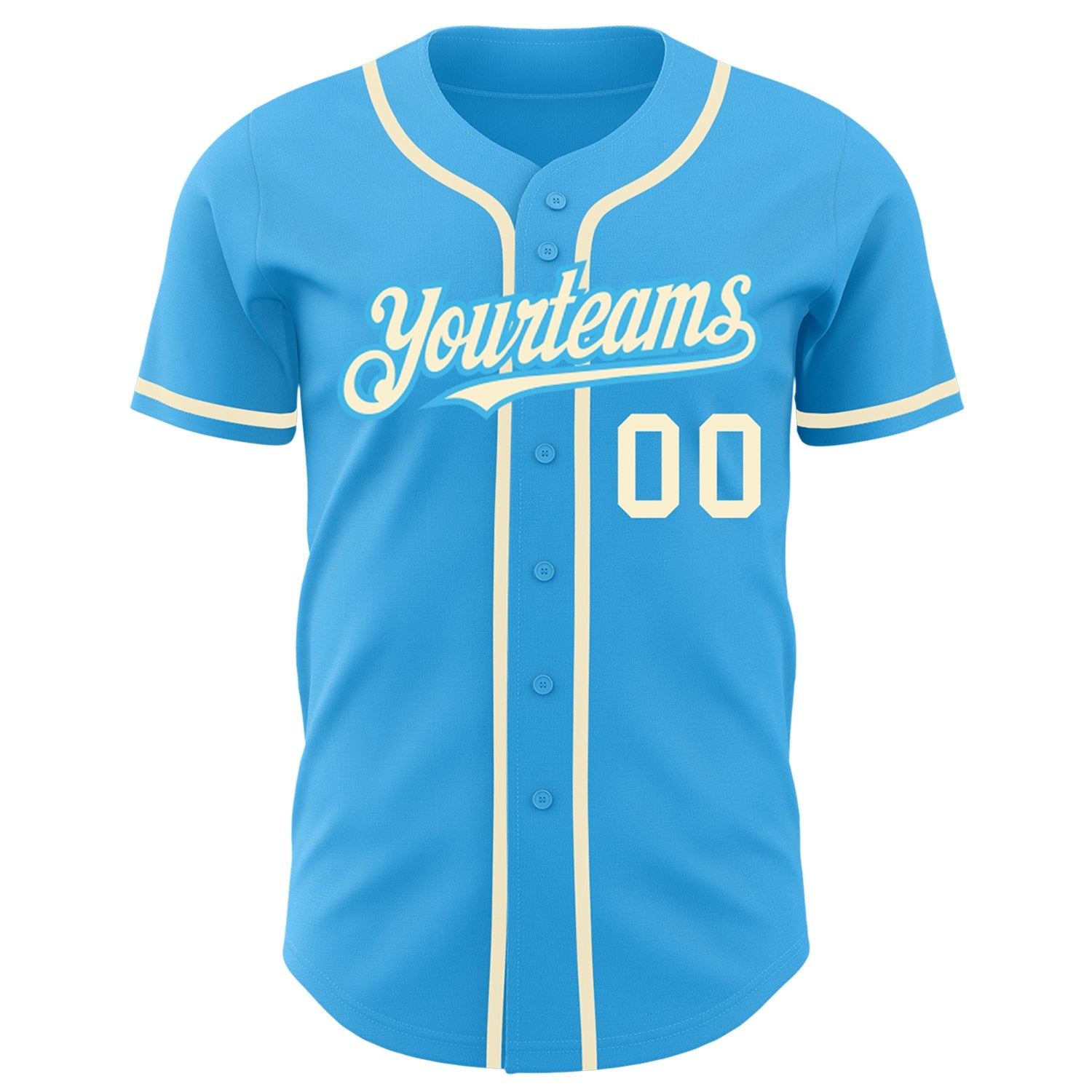 Custom Sky Blue Cream Authentic Baseball Jersey view 2
