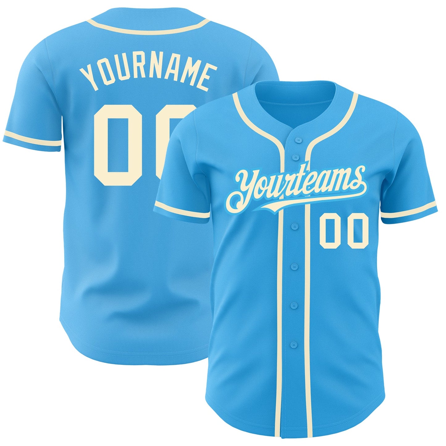 Custom Sky Blue Cream Authentic Baseball Jersey - Main View