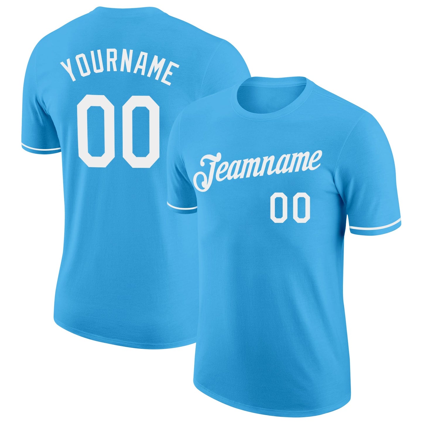 Custom Sky Blue White Performance T-Shirt - Main View