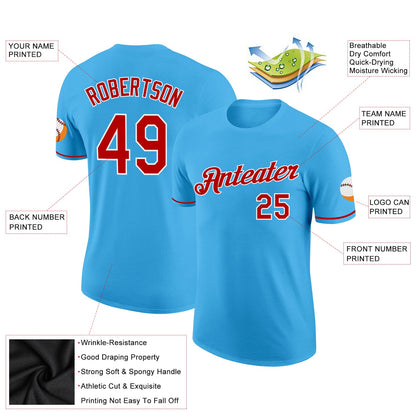Custom Sky Blue Red-White Performance T-Shirt view 2