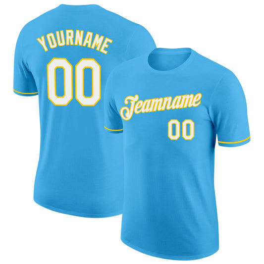 Custom Sky Blue White-Yellow Performance T-Shirt - Main View