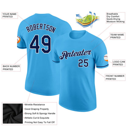 Custom Sky Blue Navy-White Performance T-Shirt view 2