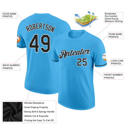 Custom Sky Blue Black-White Performance T-Shirt view 2
