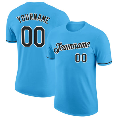 Custom Sky Blue Black-White Performance T-Shirt - Main View