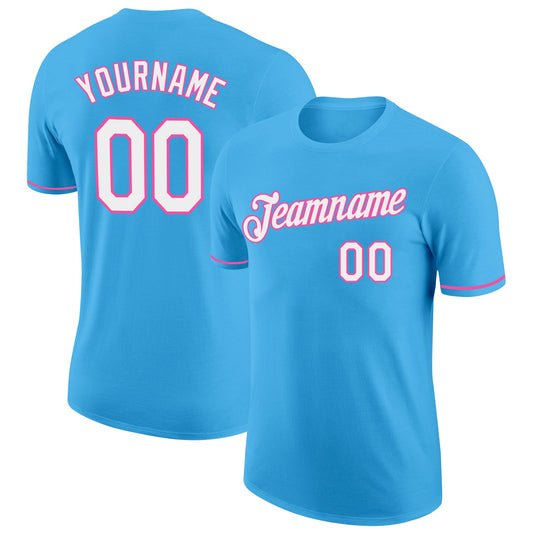 Custom Sky Blue White-Pink Performance T-Shirt - Main View