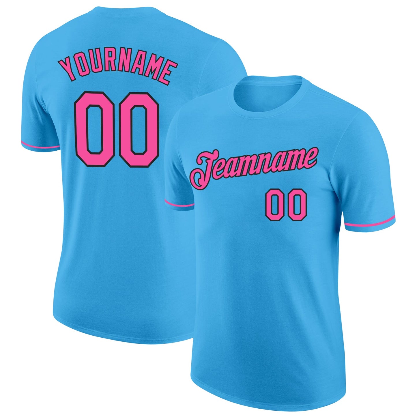 Custom Sky Blue Pink-Black Performance T-Shirt - Main View