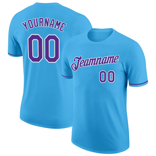 Custom Sky Blue Purple-White Performance T-Shirt - Main View