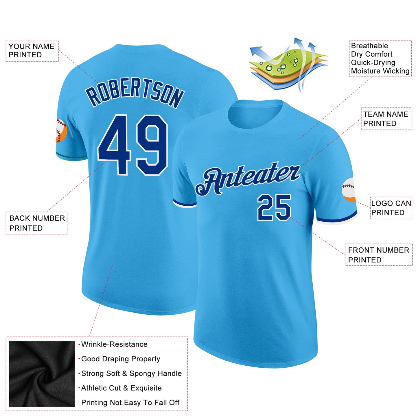 Custom Sky Blue Royal-White Performance T-Shirt view 2