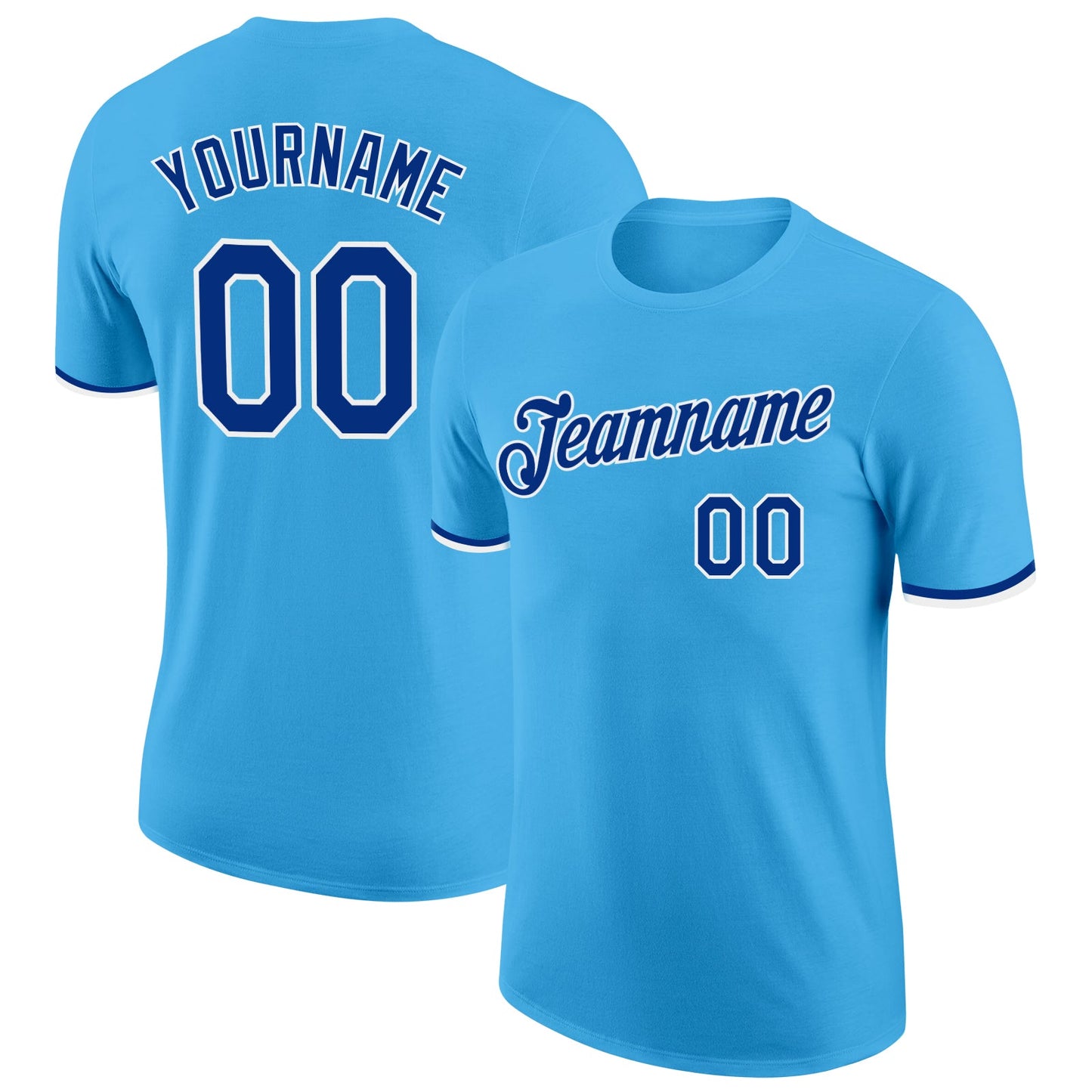 Custom Sky Blue Royal-White Performance T-Shirt - Main View