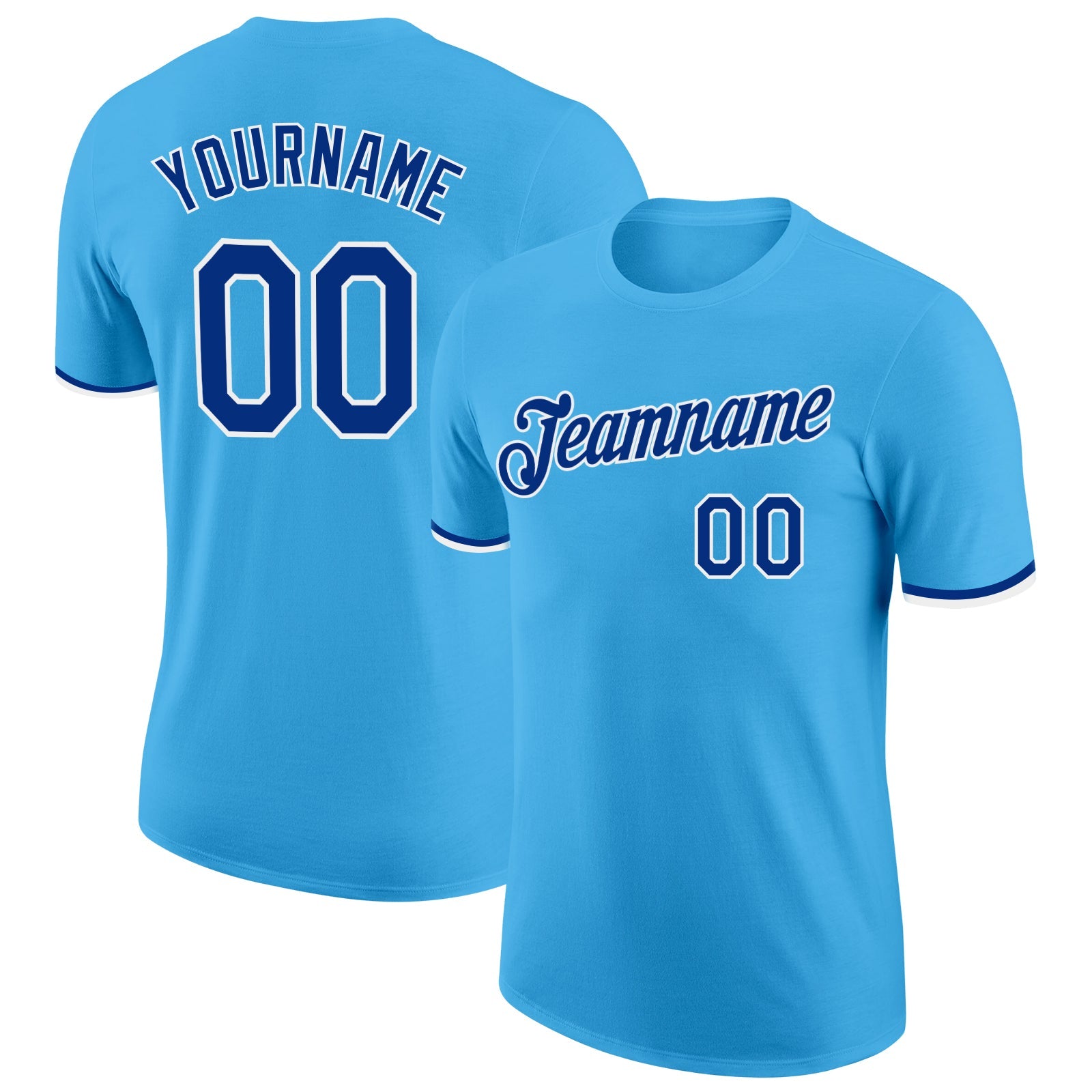 Custom Sky Blue Royal-White Performance T-Shirt - Main View