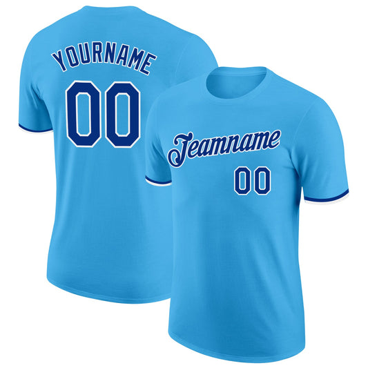 Custom Sky Blue Royal-White Performance T-Shirt - Main View