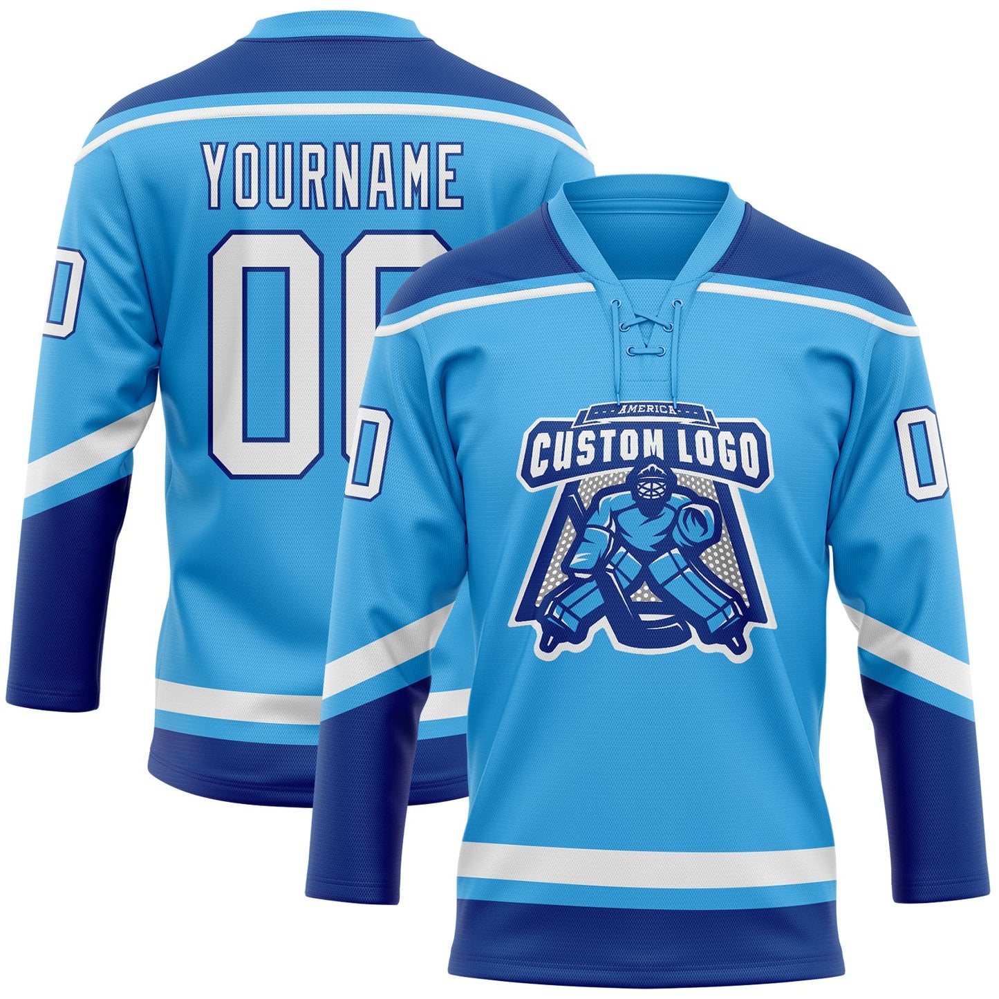 Custom Sky Blue White-Royal Hockey Lace Neck Jersey view 2