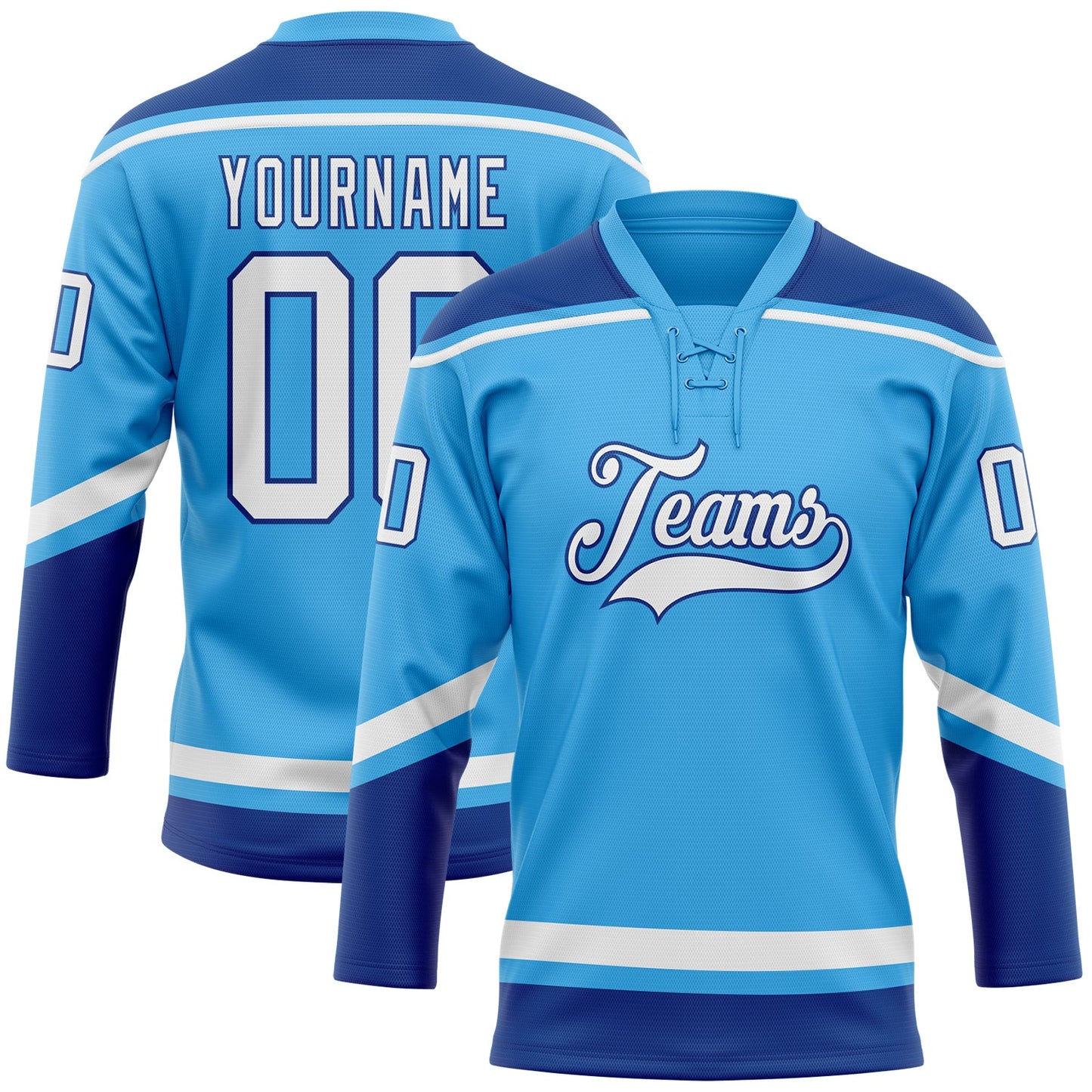 Custom Sky Blue White-Royal Hockey Lace Neck Jersey - Main View