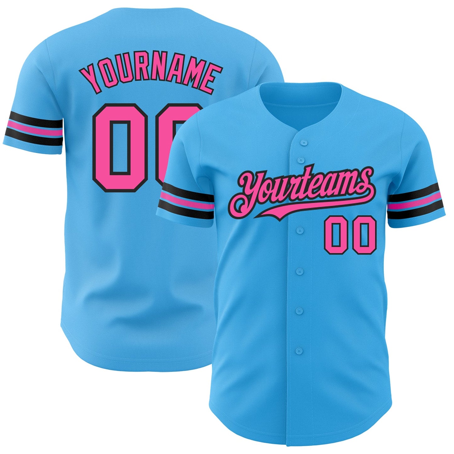 Custom Sky Blue Pink-Black Authentic Baseball Jersey - Main View