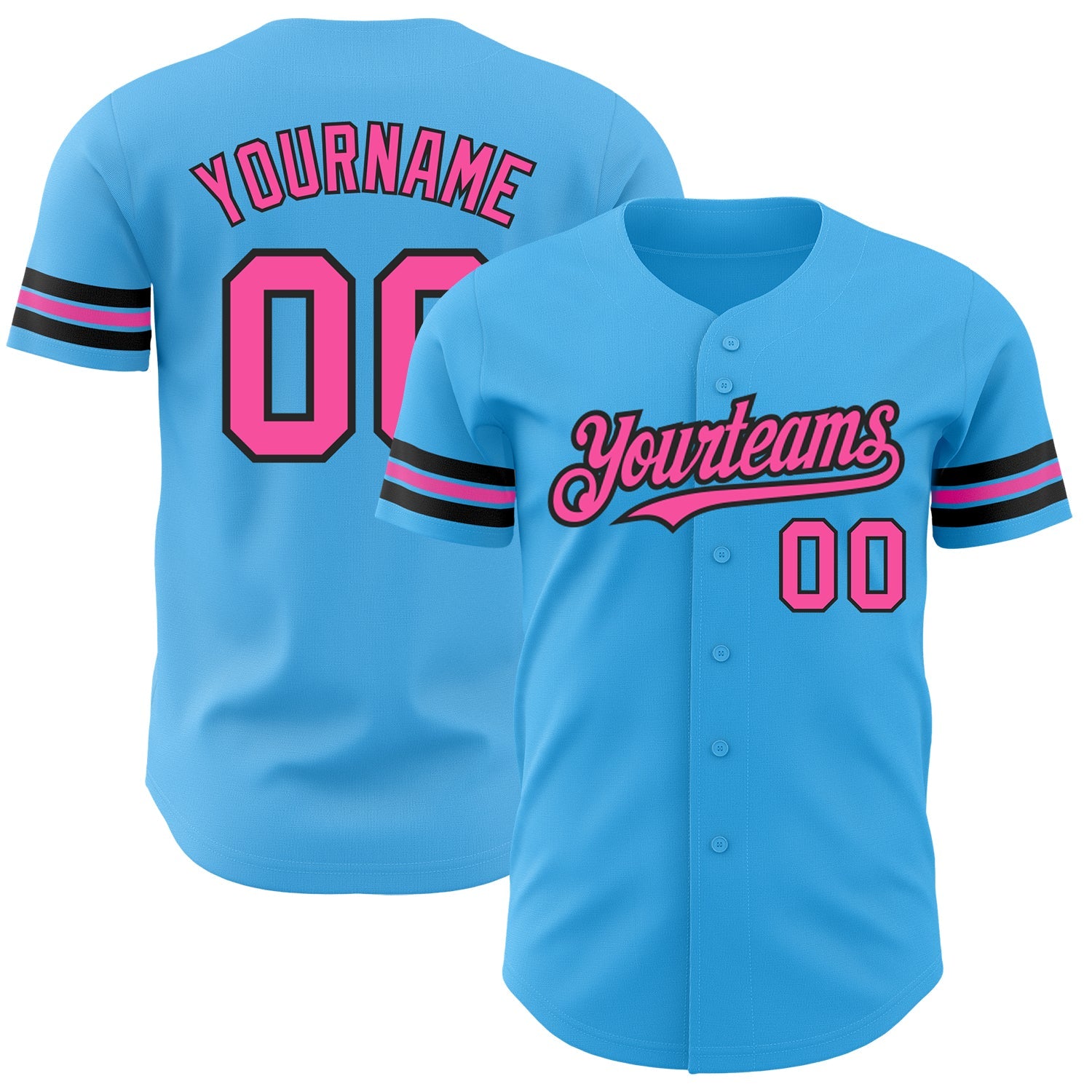 Custom Sky Blue Pink-Black Authentic Baseball Jersey - Main View