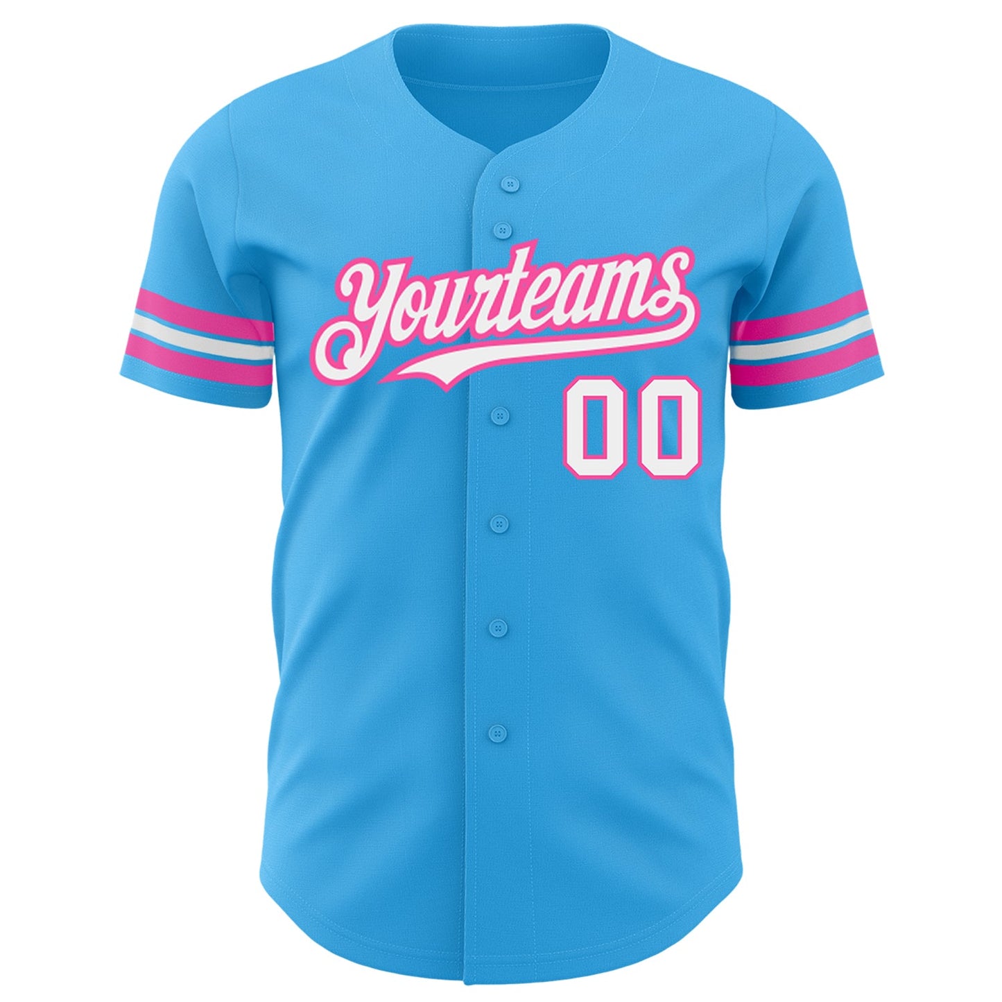 Custom Sky Blue White-Pink Authentic Baseball Jersey view 2