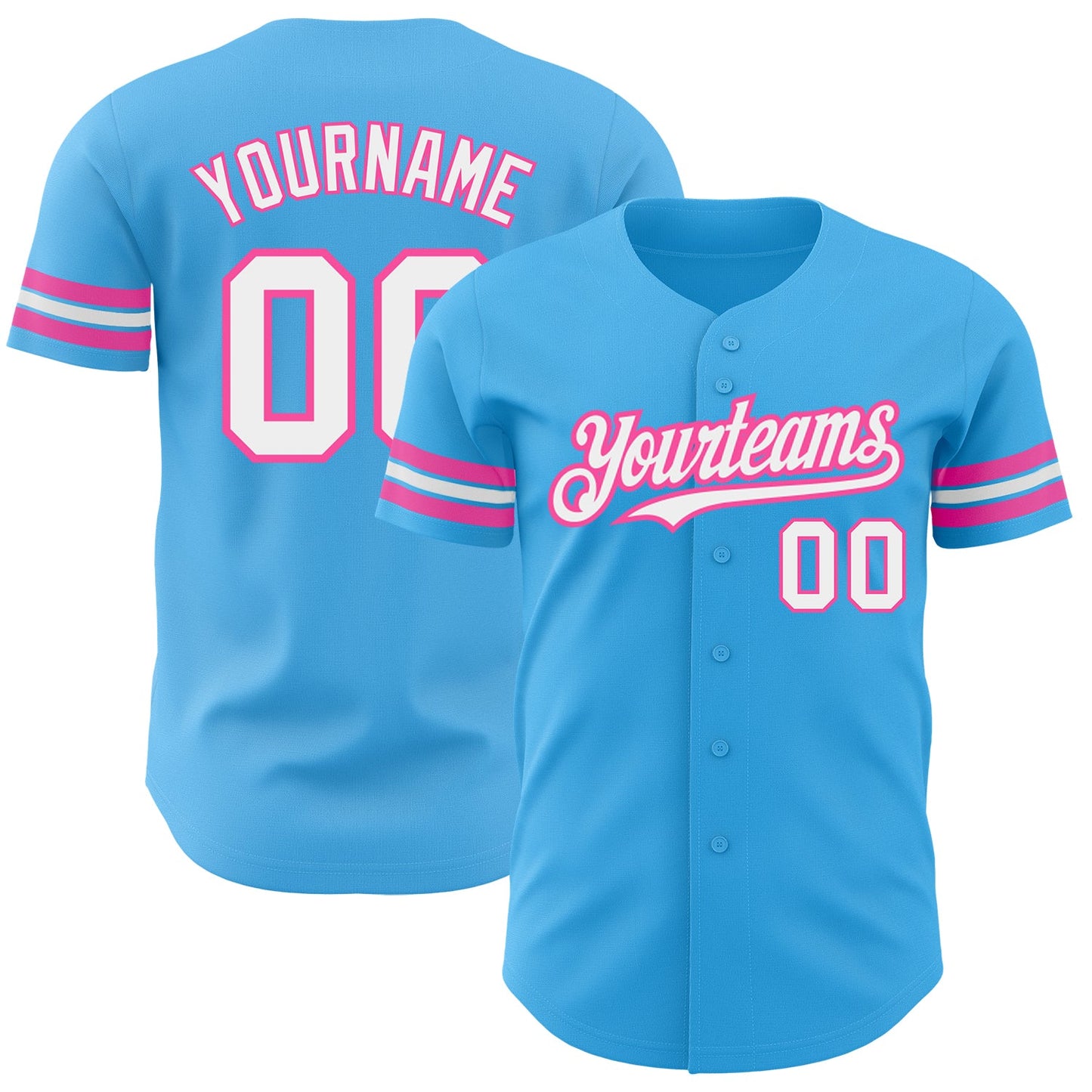 Custom Sky Blue White-Pink Authentic Baseball Jersey - Main View