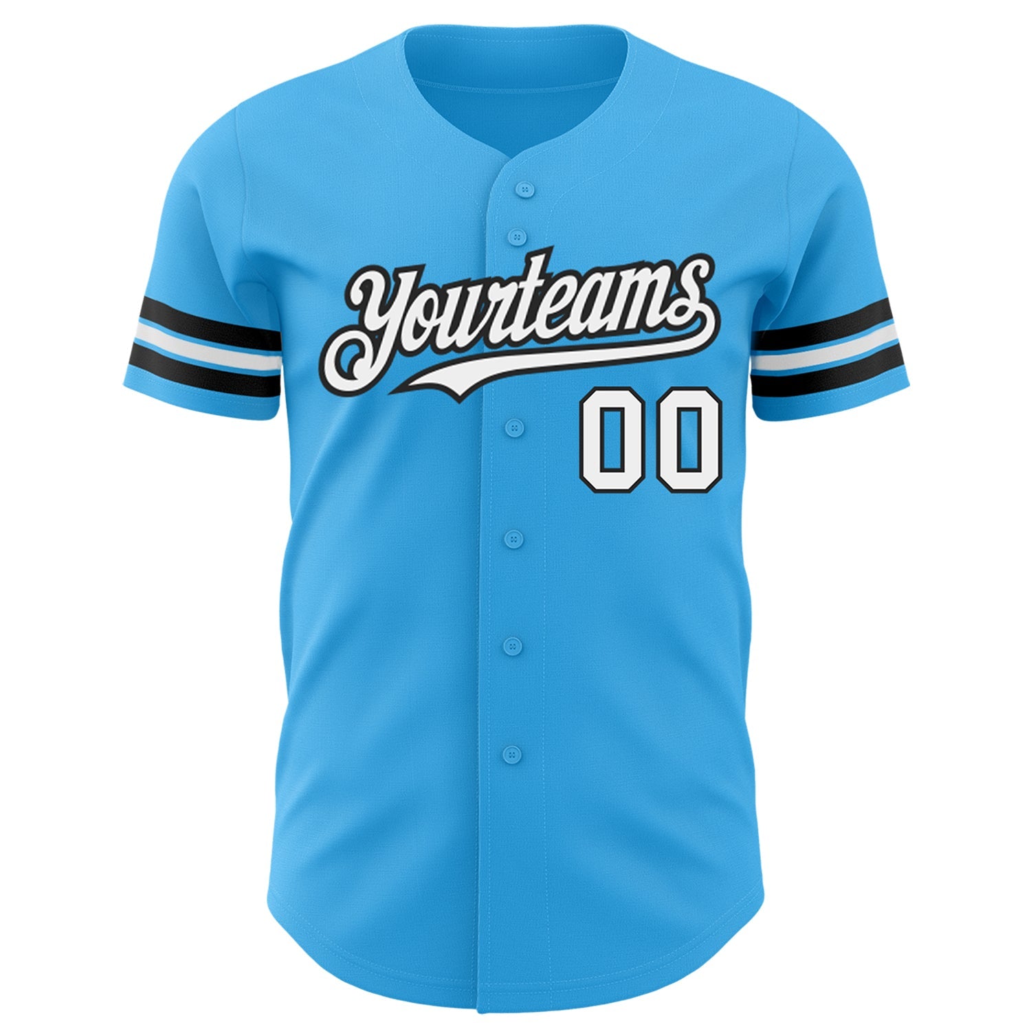 Custom Sky Blue White-Black Authentic Baseball Jersey view 2