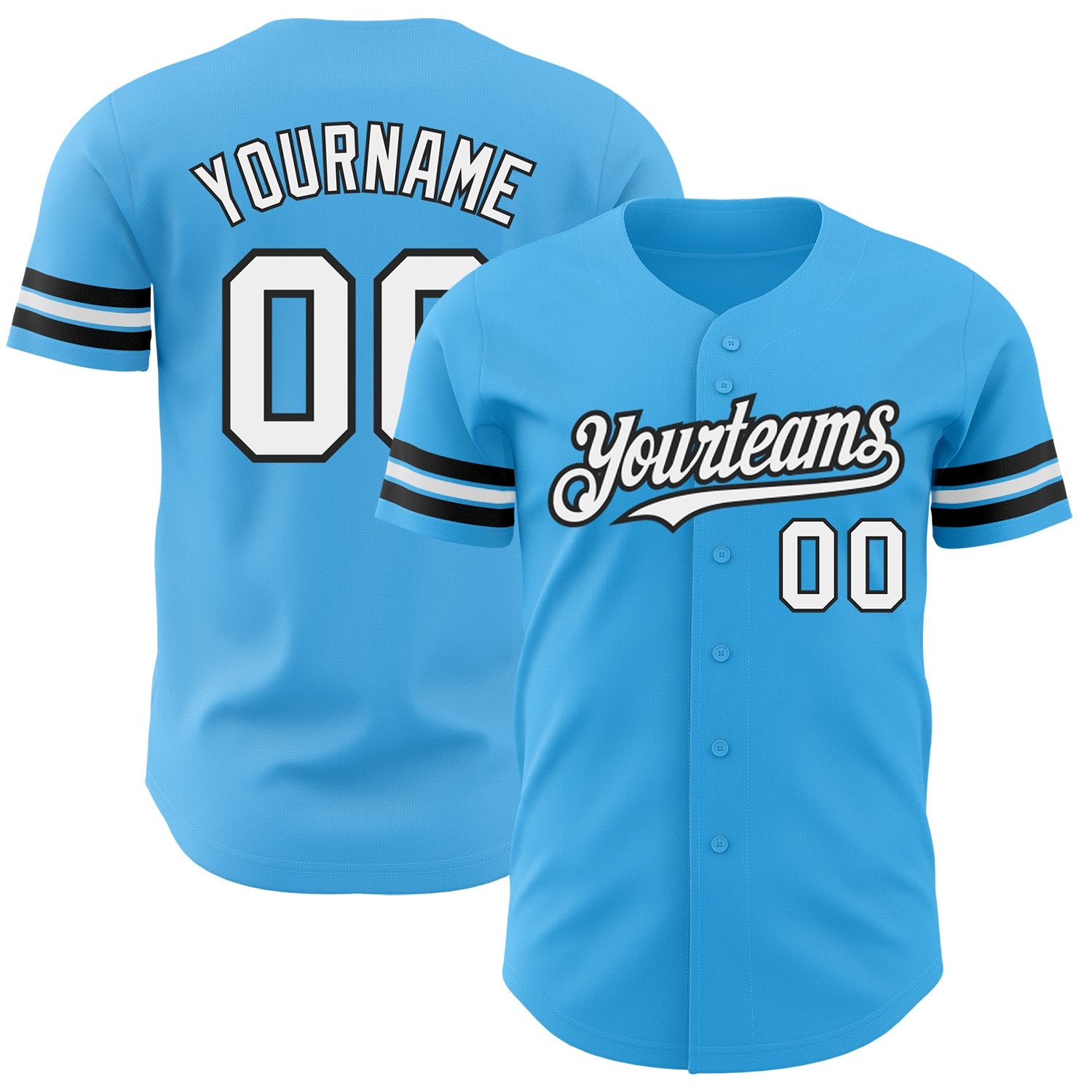 Custom Sky Blue White-Black Authentic Baseball Jersey - Main View