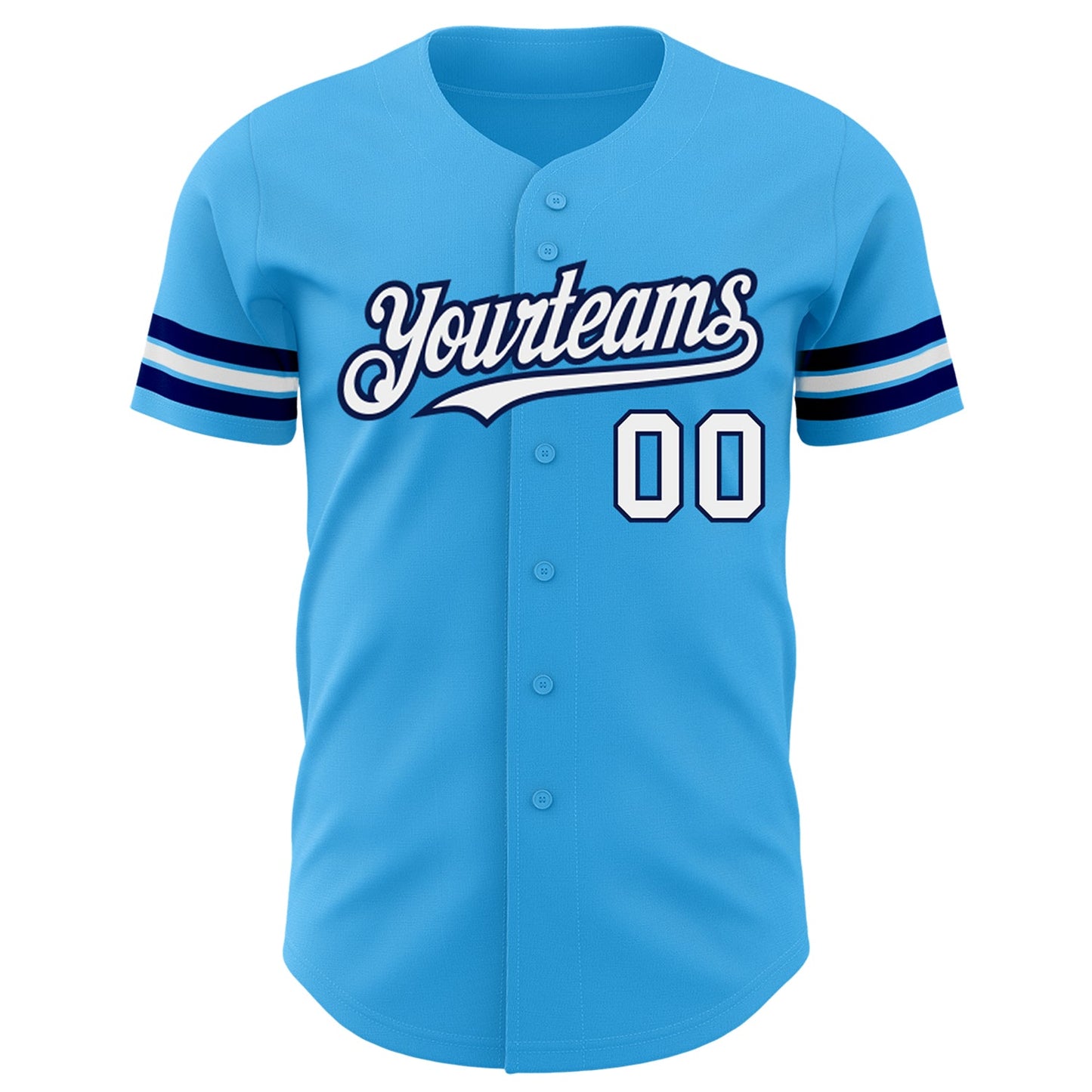 Custom Sky Blue White-Navy Authentic Baseball Jersey view 2