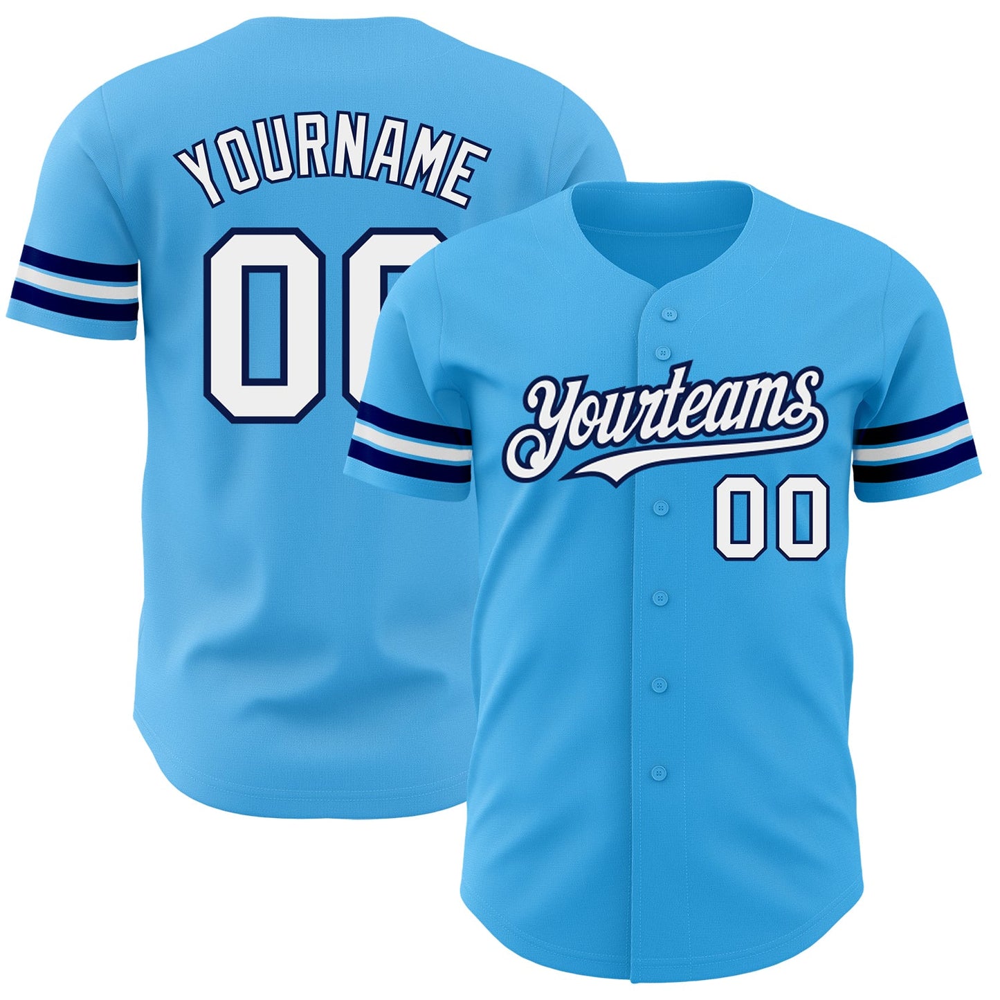 Custom Sky Blue White-Navy Authentic Baseball Jersey - Main View