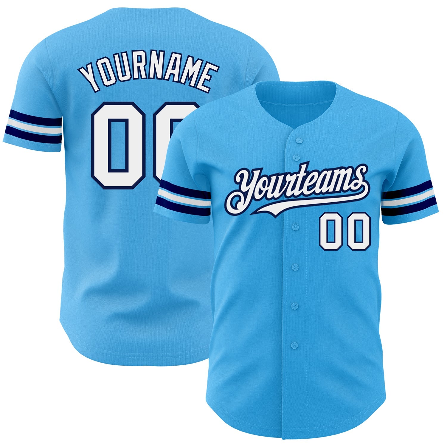 Custom Sky Blue White-Navy Authentic Baseball Jersey - Main View