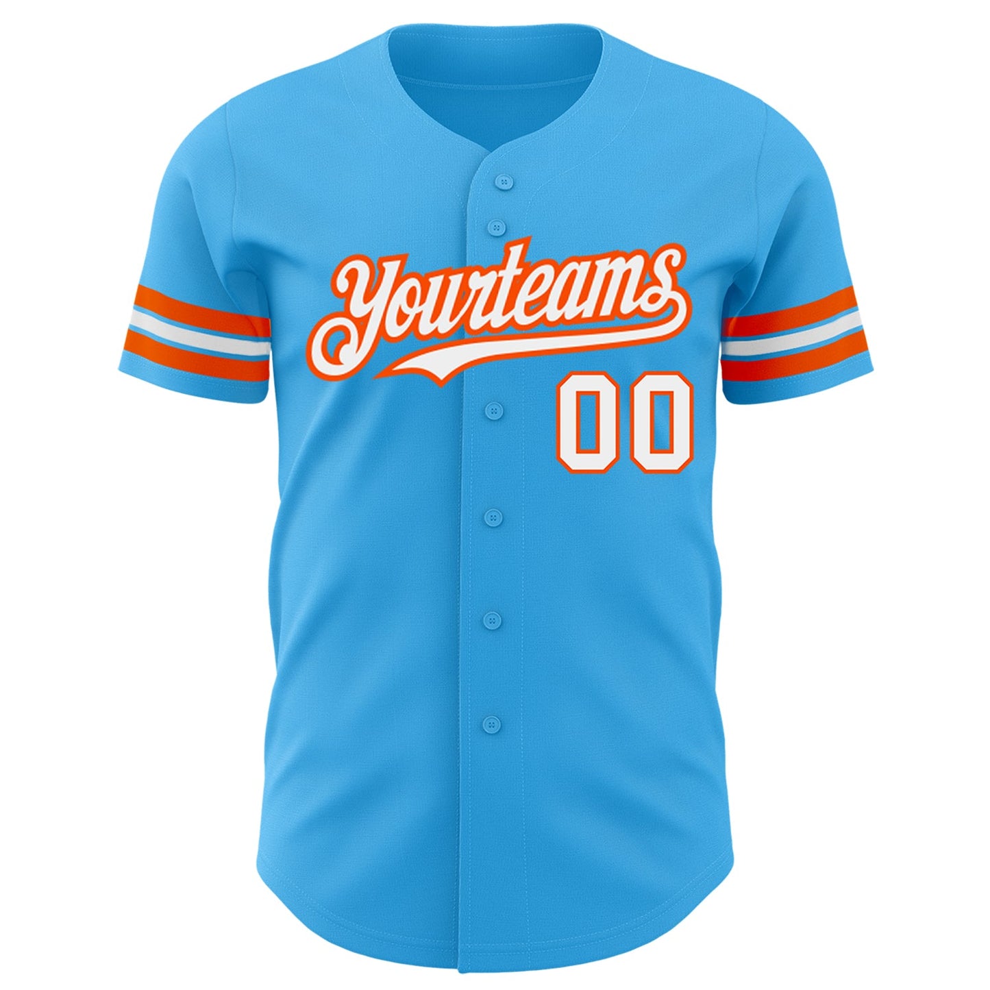 Custom Sky Blue White-Orange Authentic Baseball Jersey view 2