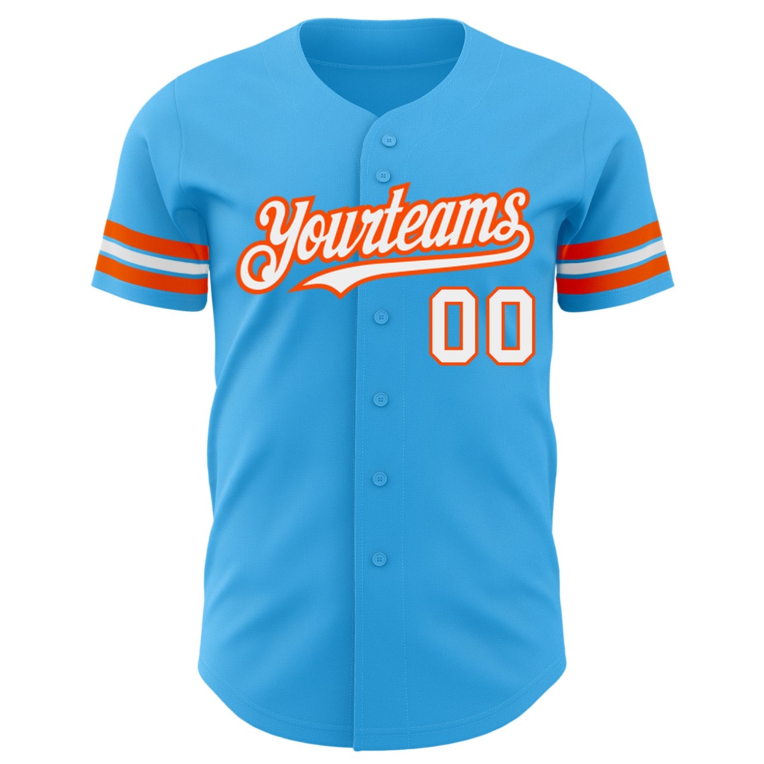Custom Sky Blue White-Orange Authentic Baseball Jersey view 2