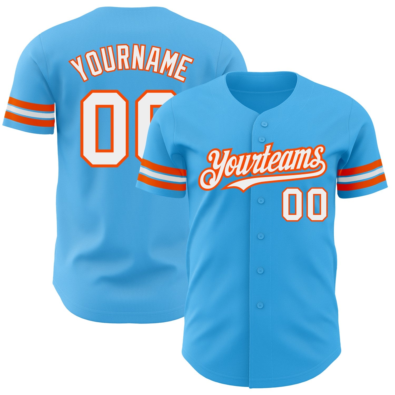 Custom Sky Blue White-Orange Authentic Baseball Jersey - Main View