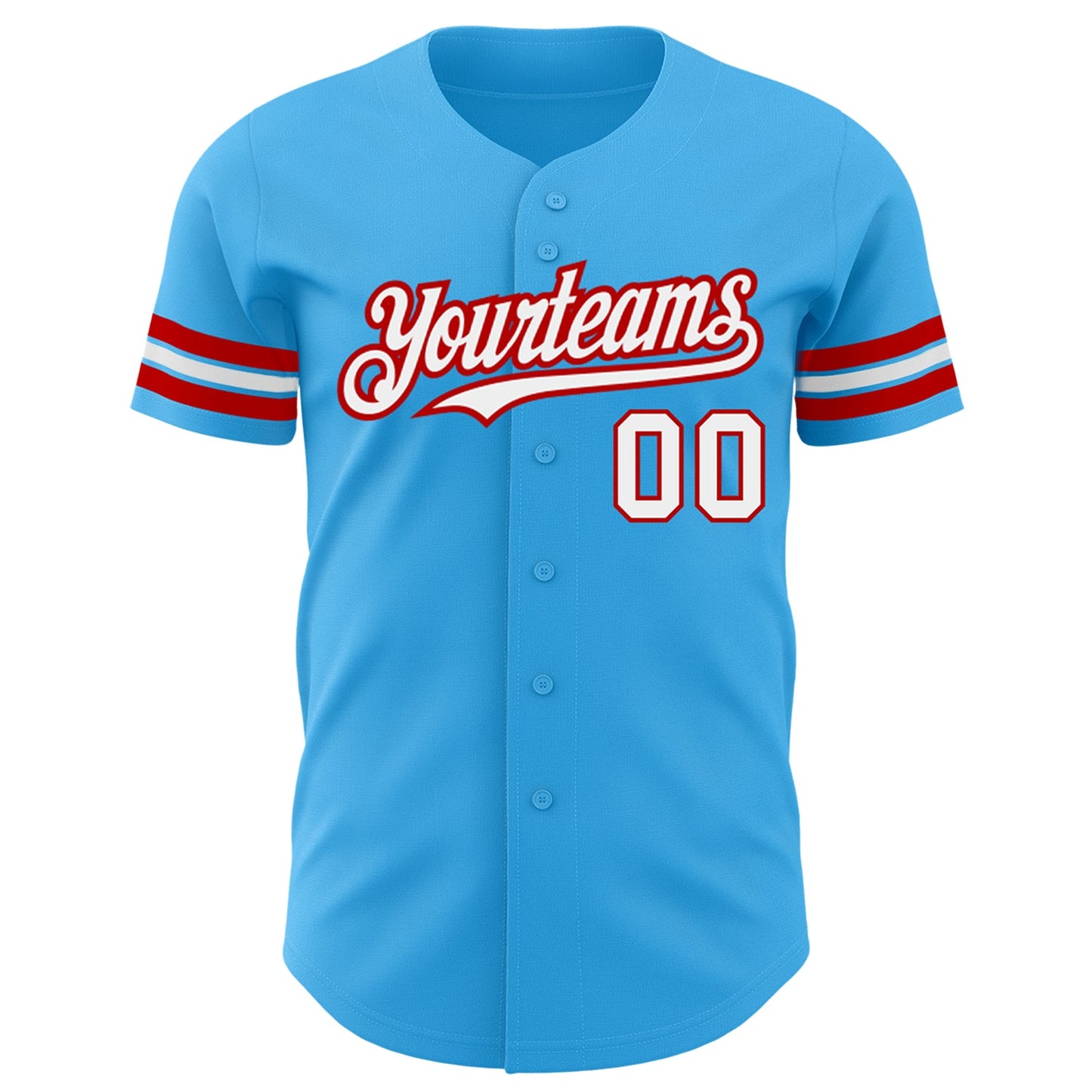 Custom Sky Blue White-Red Authentic Baseball Jersey view 2