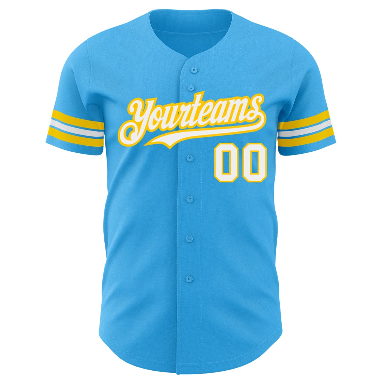 Custom Sky Blue White-Yellow Authentic Baseball Jersey view 2