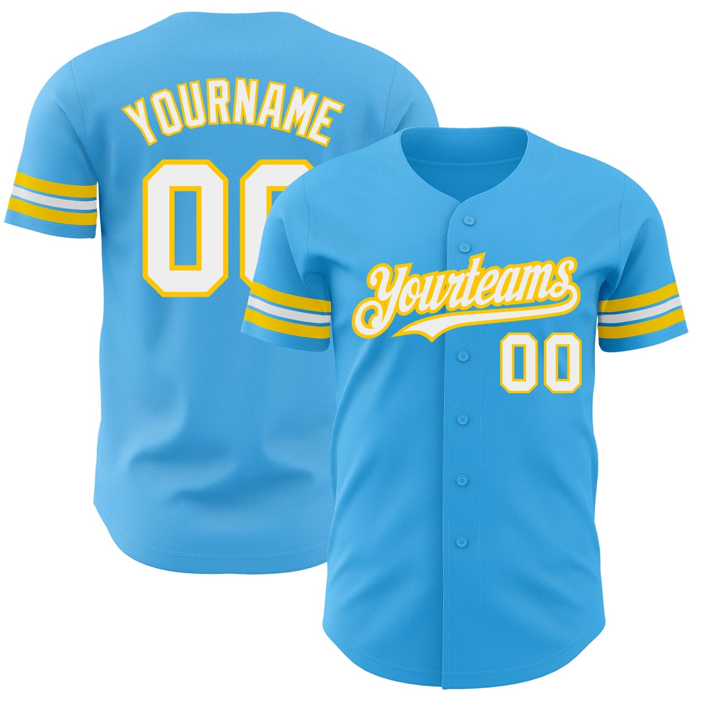 Custom Sky Blue White-Yellow Authentic Baseball Jersey - Main View
