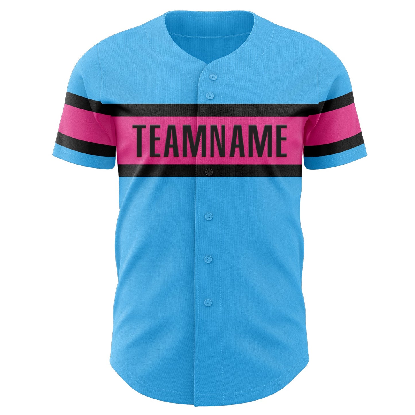 Custom Sky Blue Pink-Black Authentic Baseball Jersey view 2