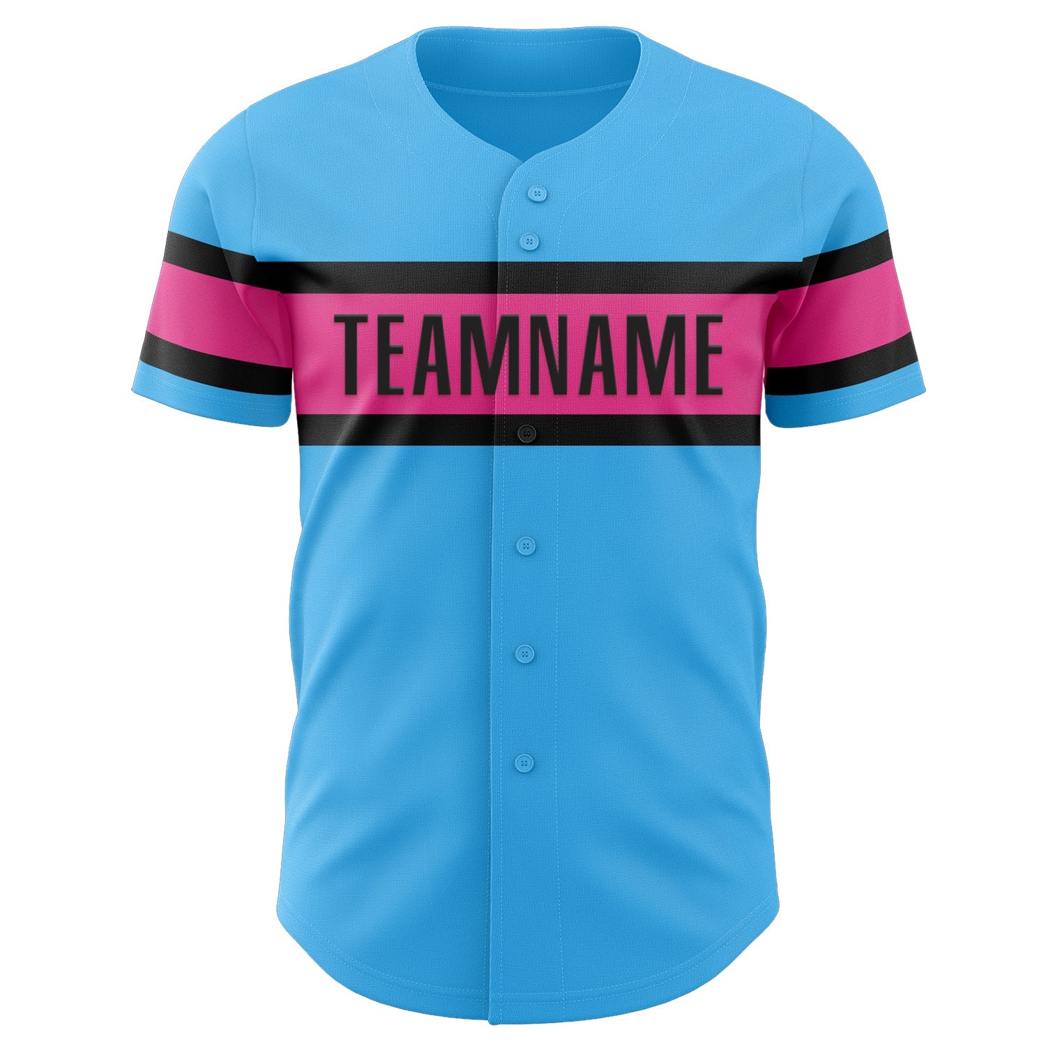 Custom Sky Blue Pink-Black Authentic Baseball Jersey view 2