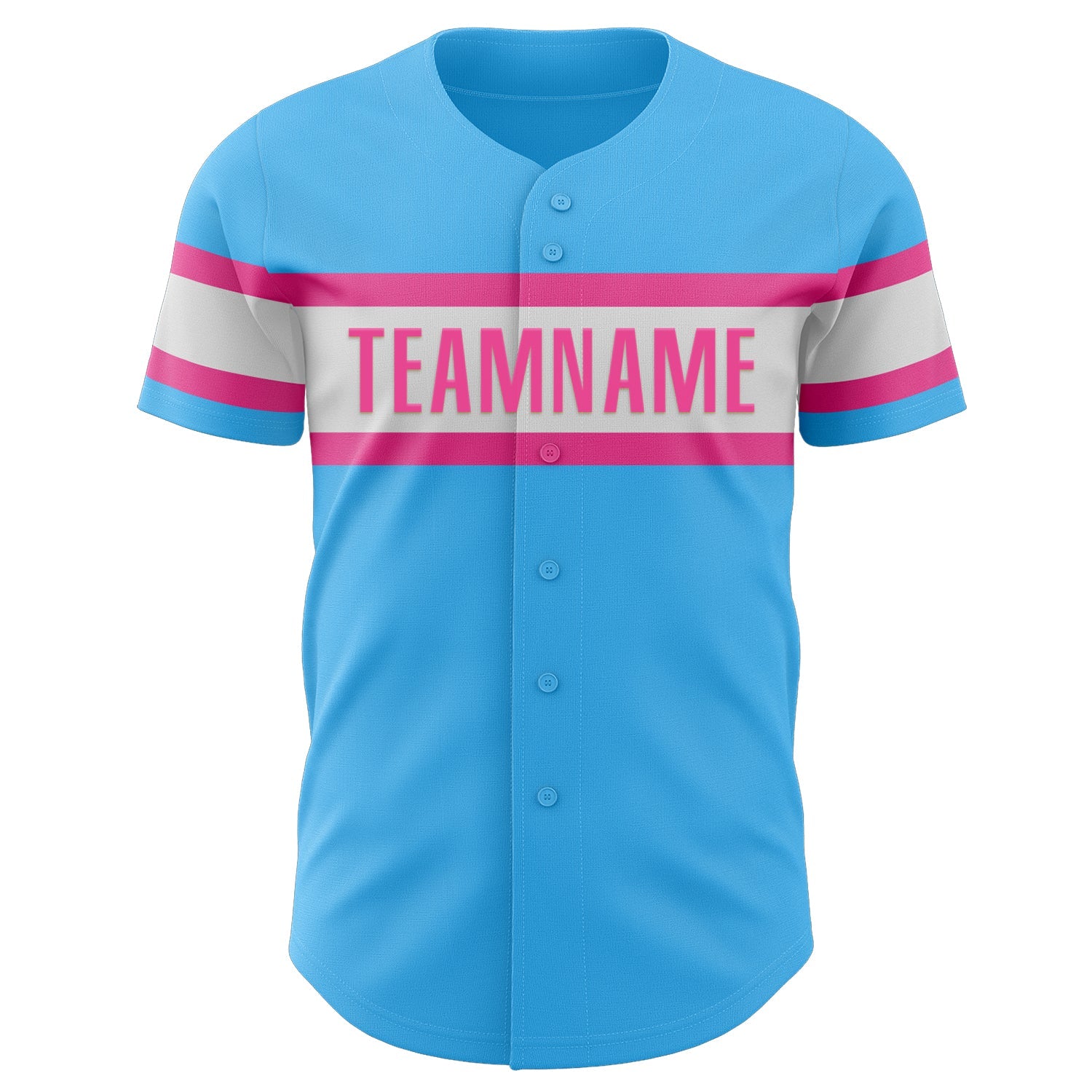 Custom Sky Blue Pink-White Authentic Baseball Jersey view 2