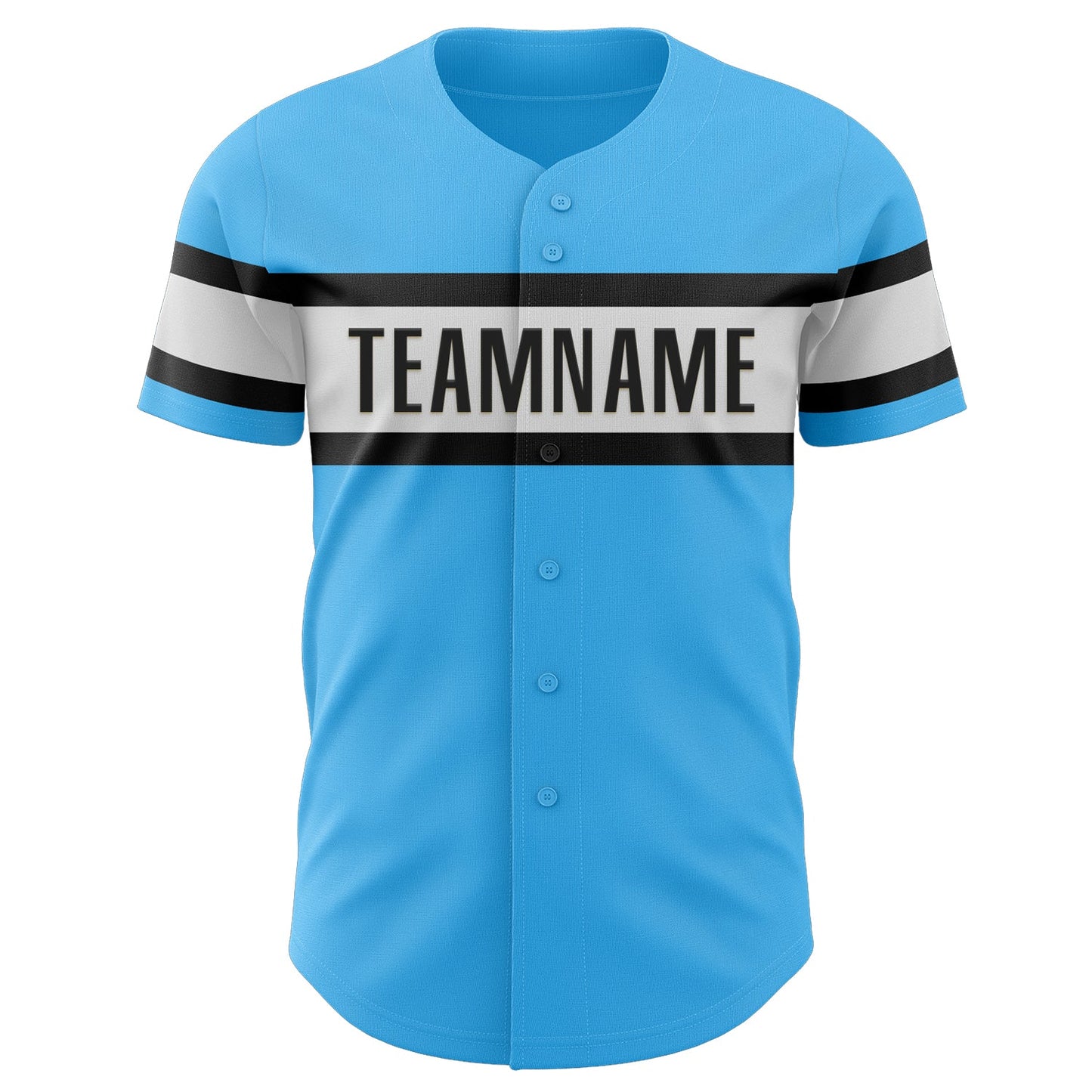 Custom Sky Blue Black-White Authentic Baseball Jersey view 2