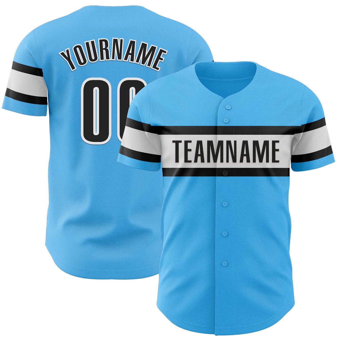 Custom Sky Blue Black-White Authentic Baseball Jersey - Main View