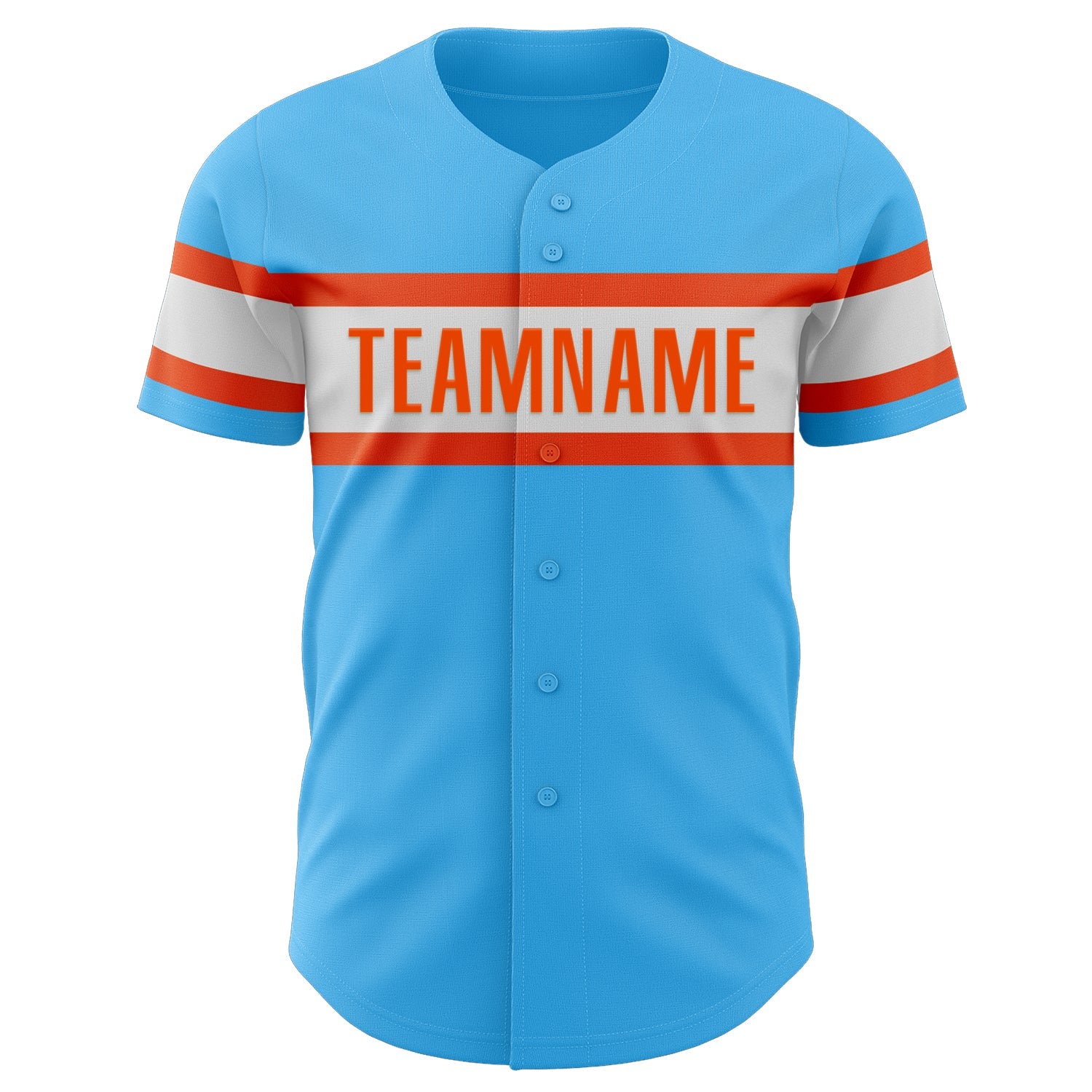 Custom Sky Blue Orange-White Authentic Baseball Jersey view 2