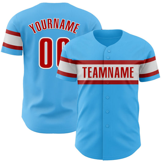 Custom Sky Blue Red-White Authentic Baseball Jersey - Main View