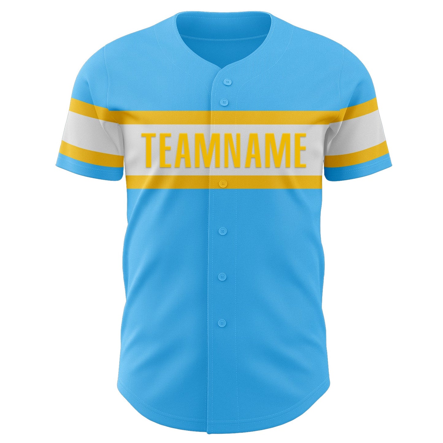 Custom Sky Blue White-Yellow Authentic Baseball Jersey view 2