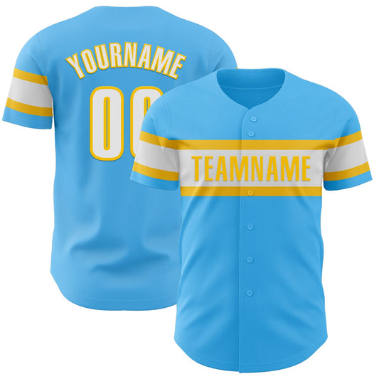 Custom Sky Blue White-Yellow Authentic Baseball Jersey - Main View