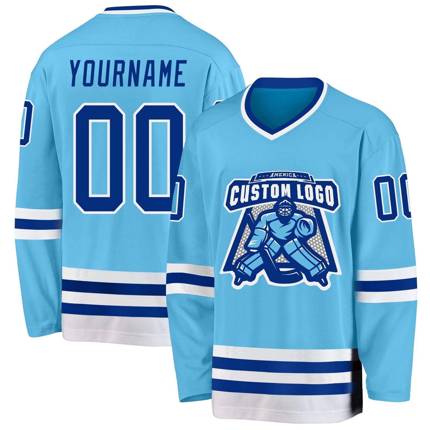 Custom Sky Blue Royal-White Hockey Jersey view 2