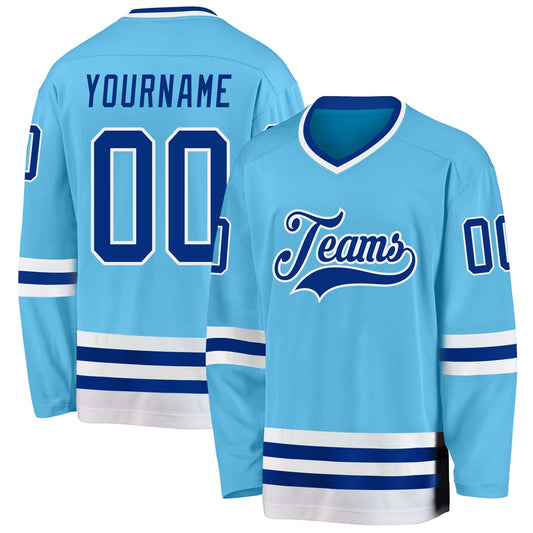 Custom Sky Blue Royal-White Hockey Jersey - Main View