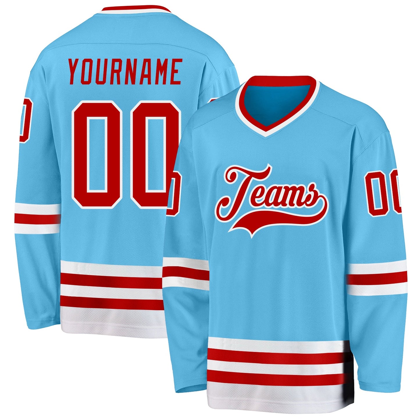 Custom Sky Blue Red-White Hockey Jersey - Main View