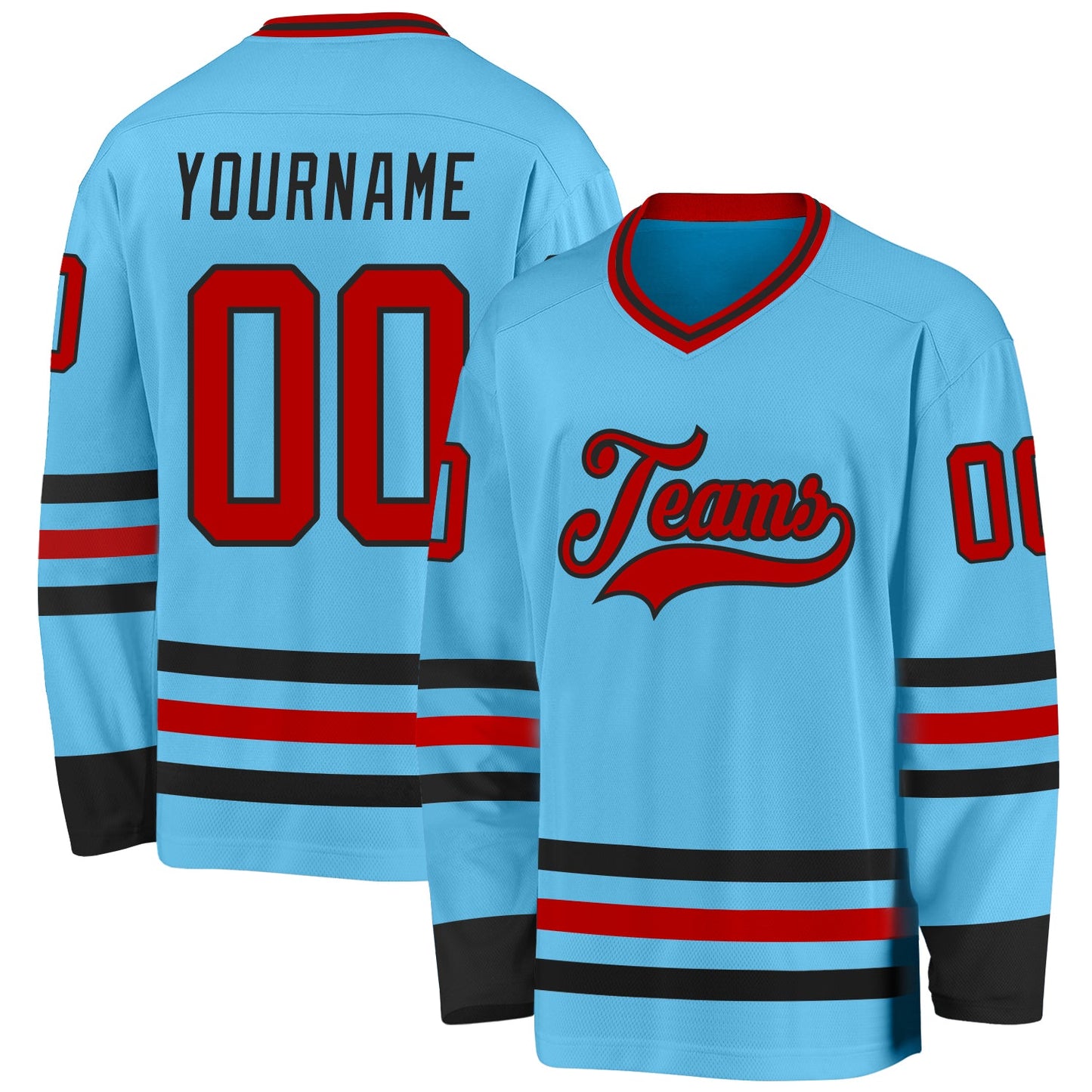 Custom Sky Blue Red-Black Hockey Jersey - Main View