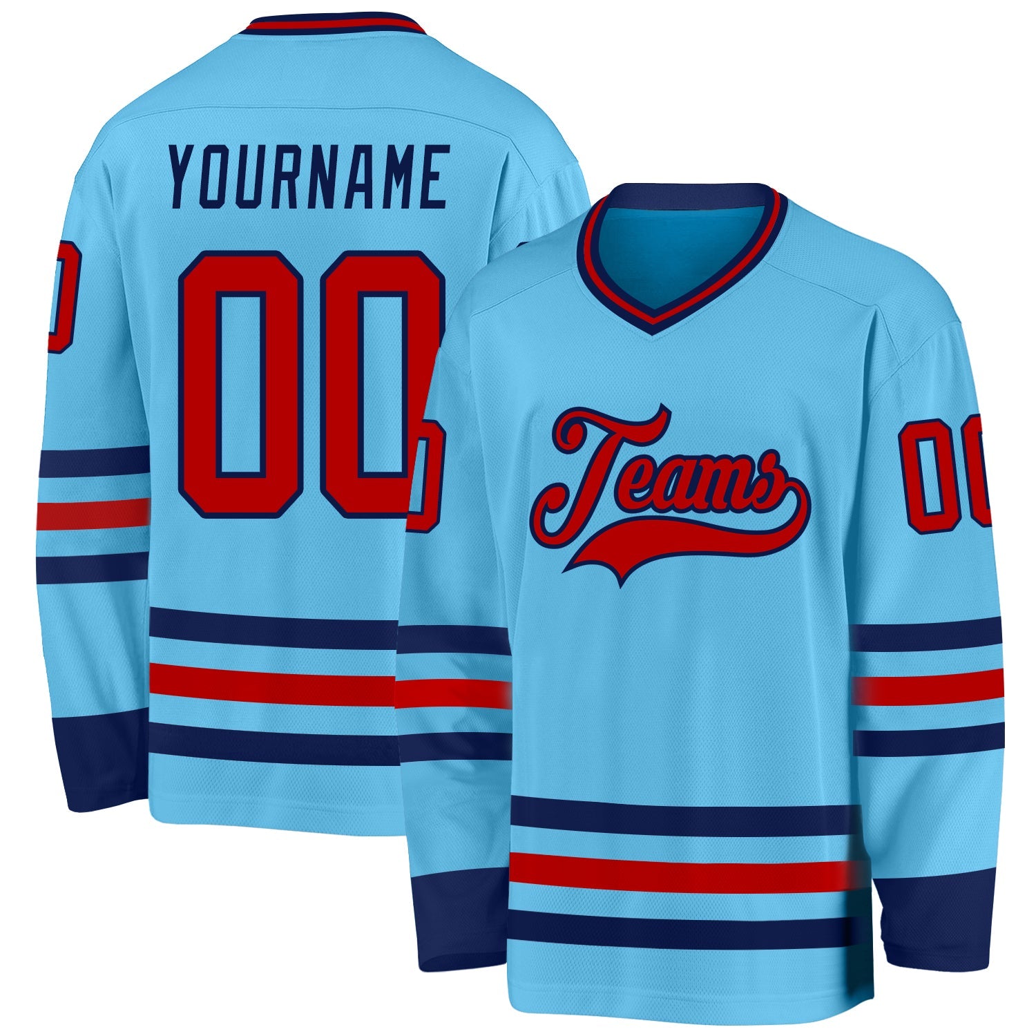Custom Sky Blue Red-Navy Hockey Jersey - Main View