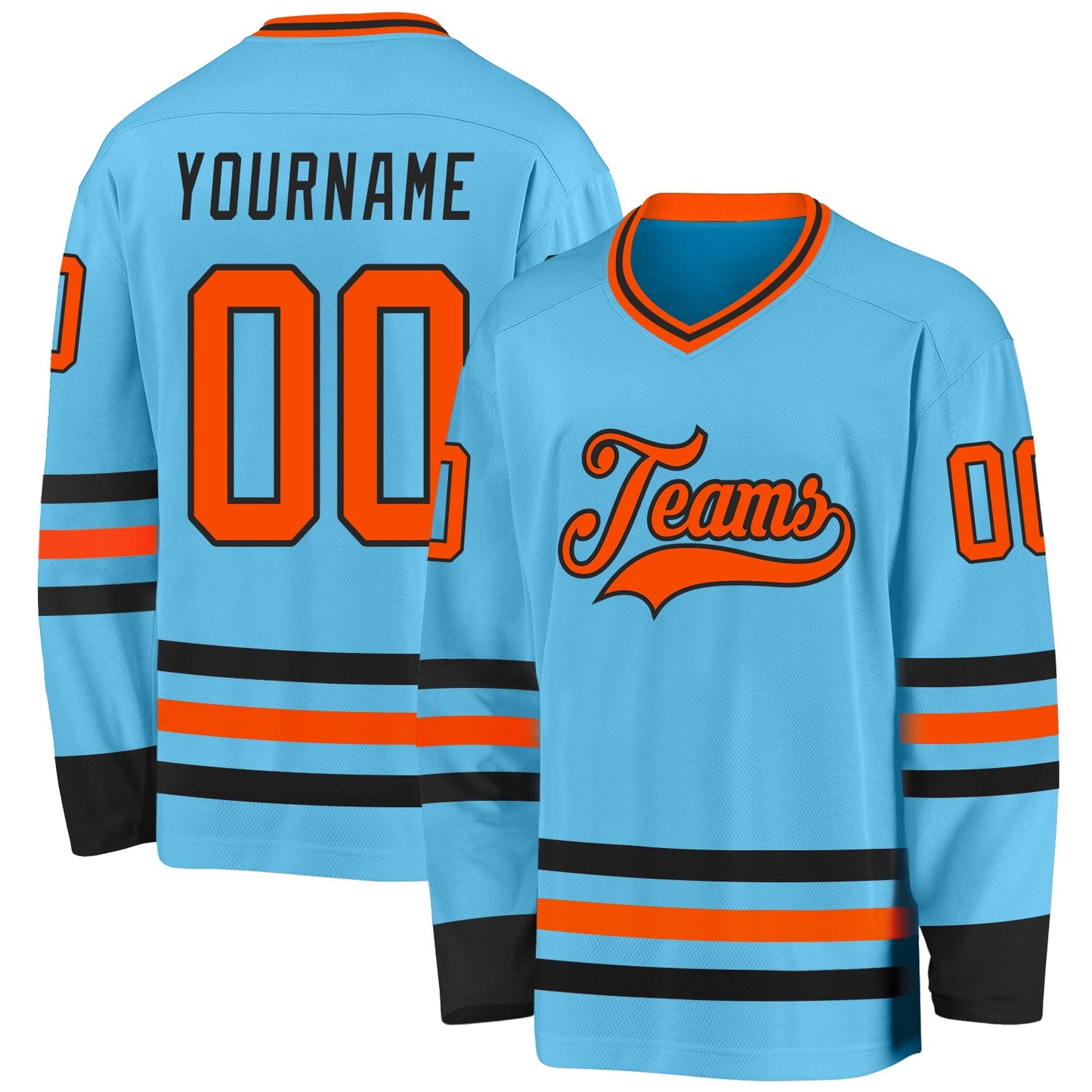 Custom Sky Blue Orange-Black Hockey Jersey - Main View
