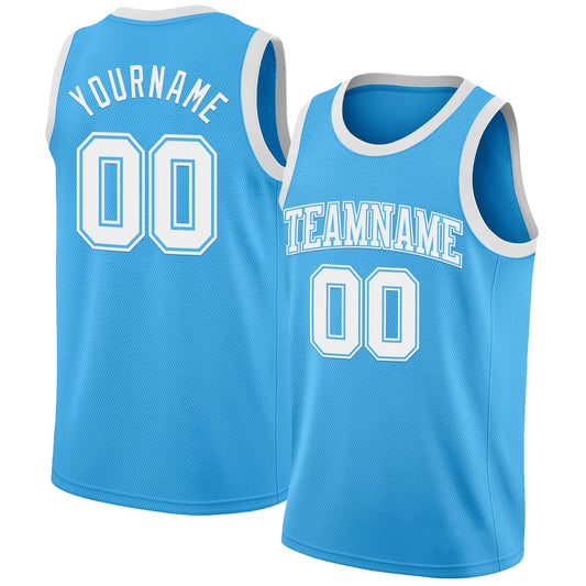 Custom Sky Blue White Authentic Basketball Jersey - Main View