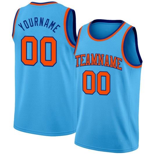 Custom Sky Blue Orange-Royal Authentic Basketball Jersey - Main View